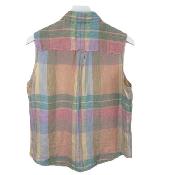 Ralph Lauren Pastel Plaid Sleeveless Button Up Shirt - Women's Size L - Picture 2 of 5